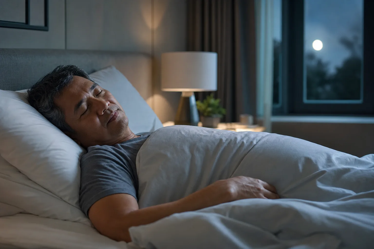 Pria 50-an tidur nyenyak sepanjang malam tanpa bangun untuk buang air kecil setelah rutin minum Prostinol